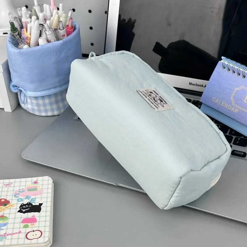 2025 New Cute and  Solid Color Pencil Case Simple Pier Cat Ins High-value Large-capacity Stationery Storage Bag