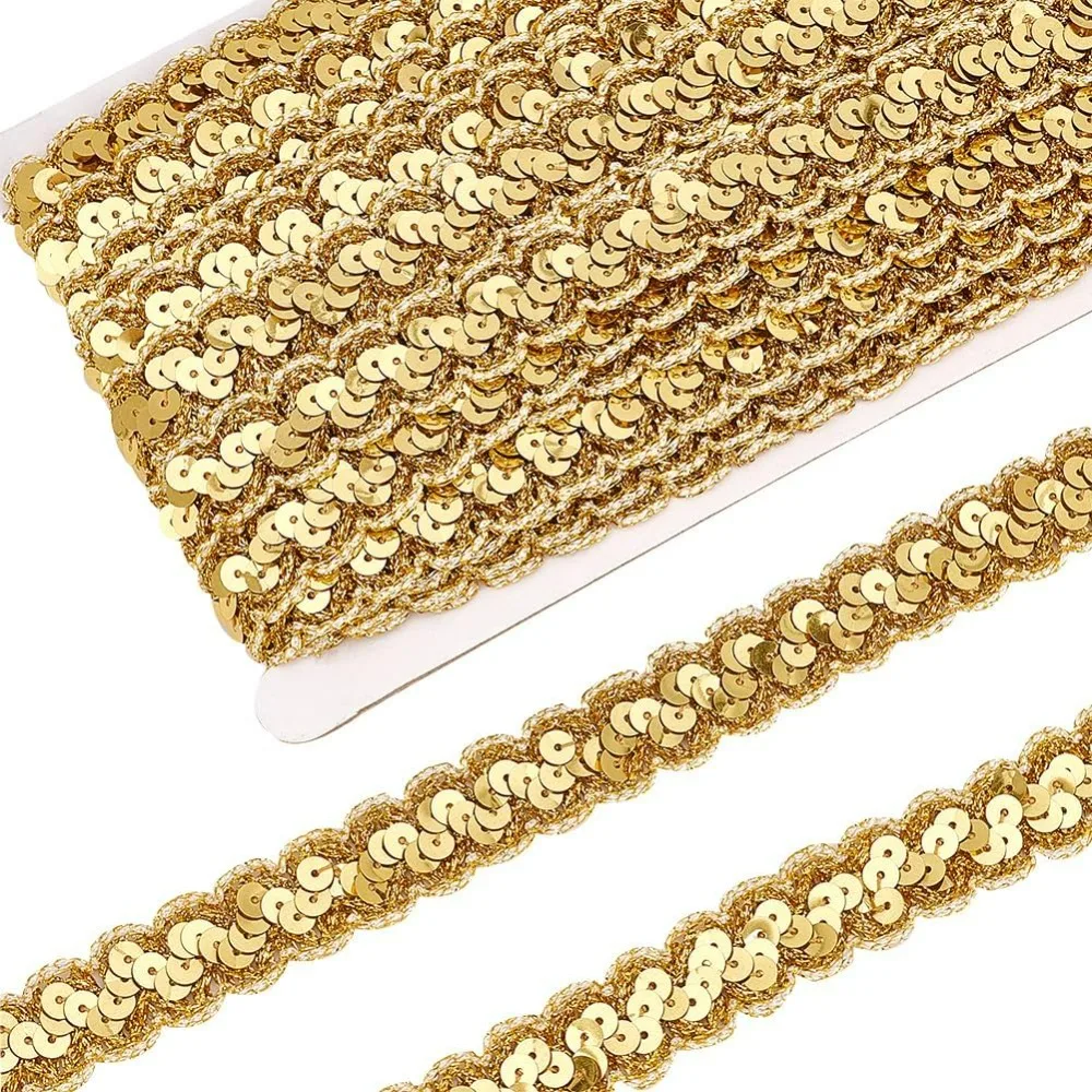 14 Yards Metallic Lace Trim 3/4 Inch Ligh Gold Sparkle Wave Trim Sewing Fabric Trim Crochet Ribbon with Paillette