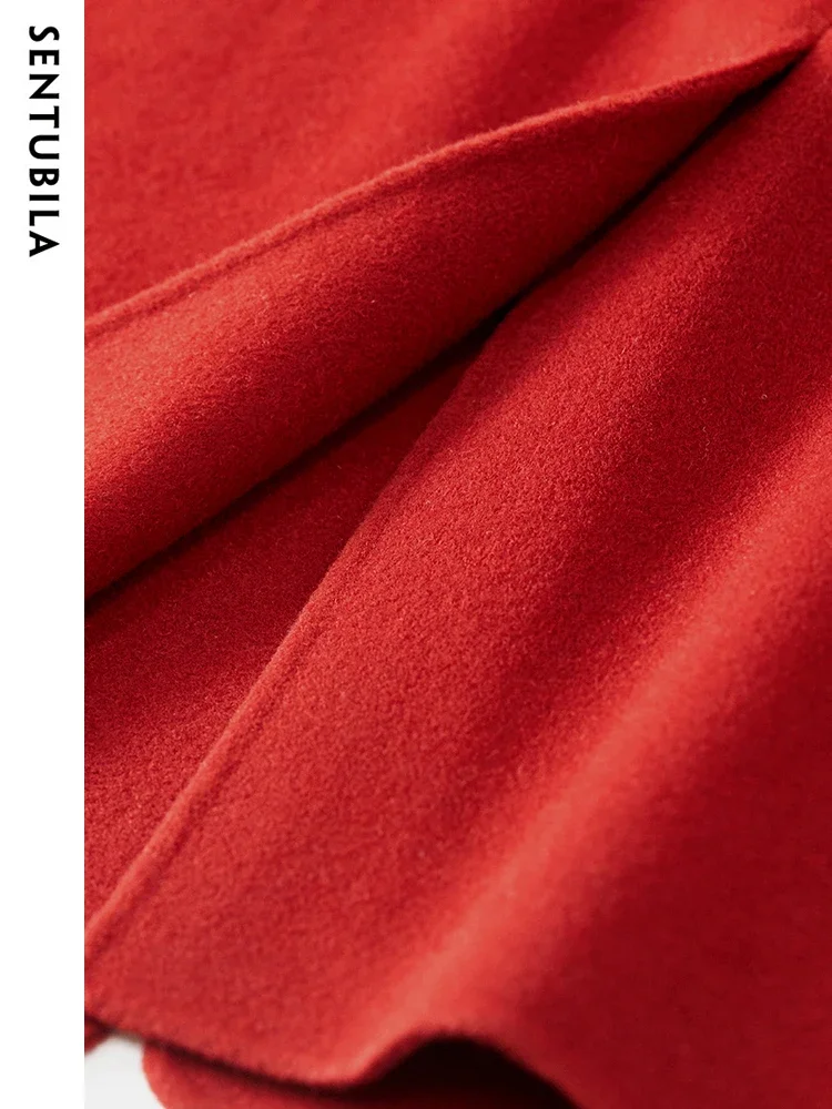Sentubila Dubbelzijdig Wollen Lange Jas Voor Dames 2023 Winter 100% Wollen Jas Eenvoudige Comfortabele Warme Revers Overjas W34o49911