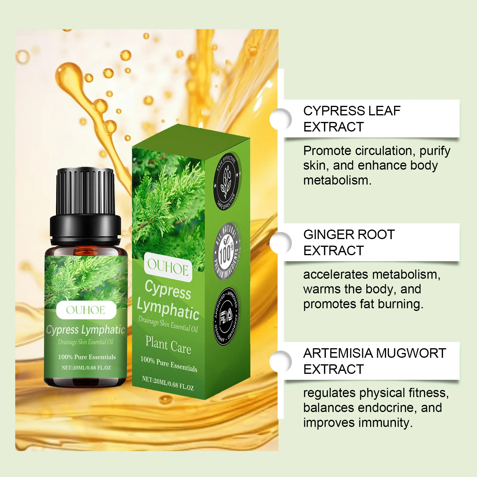 Lymphatic Drainage Oil Weight Loss Detox Fat Burning Promote Metabolism Firming Belly Thigh Body Massage Cypress Essential Oil