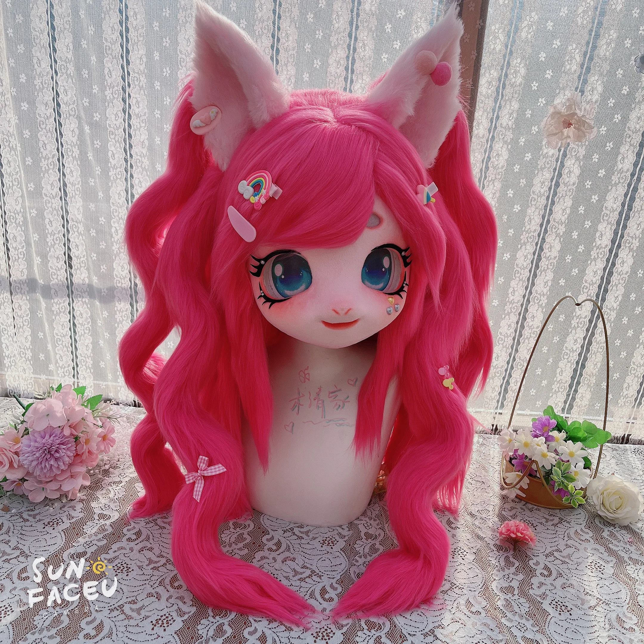 Fursuit de Anime para niños, disfraz de Cosplay peludo Kigurumi, cabeza de pelo azul, zapatos de cola de pata, muñeca Comiket Furries, máscara Kig, regalo de 5 a 18 años