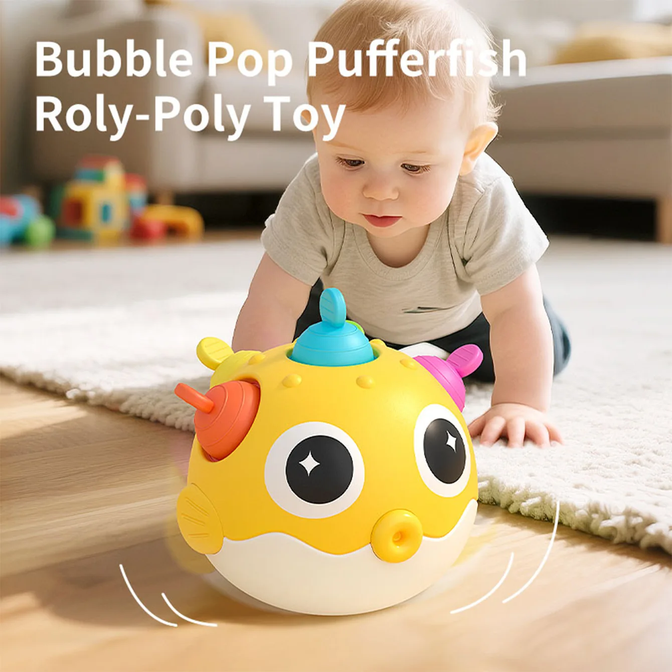 Kugelfisch Baby Roly Poly Rassel Spielzeug mit Beißringknöpfen Sensorisches Spielzeug für Babys Entwicklung Hand-Auge-Koordination Neugeborenes Geschenk