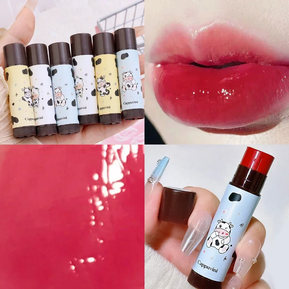 Bálsamo labial colorido de longa duração, batom de chá preto rosa clara, primer maquiagem nua, geléia de vaca fofa, brilho labial colorido, cuidado labial