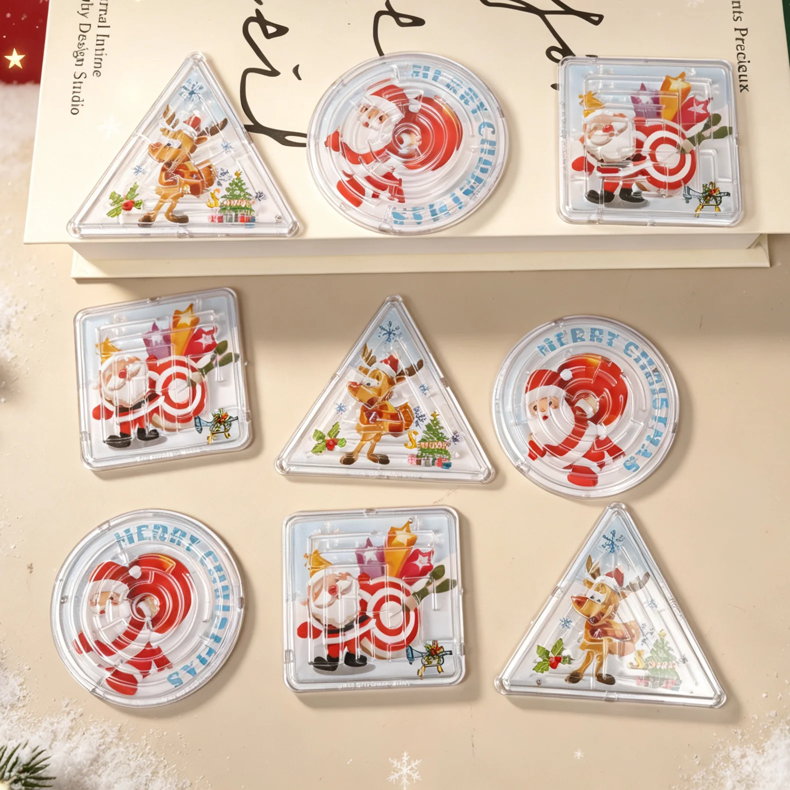 10Pcs Cartoon Santa Claus Beads Ball Track Maze Intellectual Toy for Kids Birthday Party Favors Pinata Fillers Christmas Gift