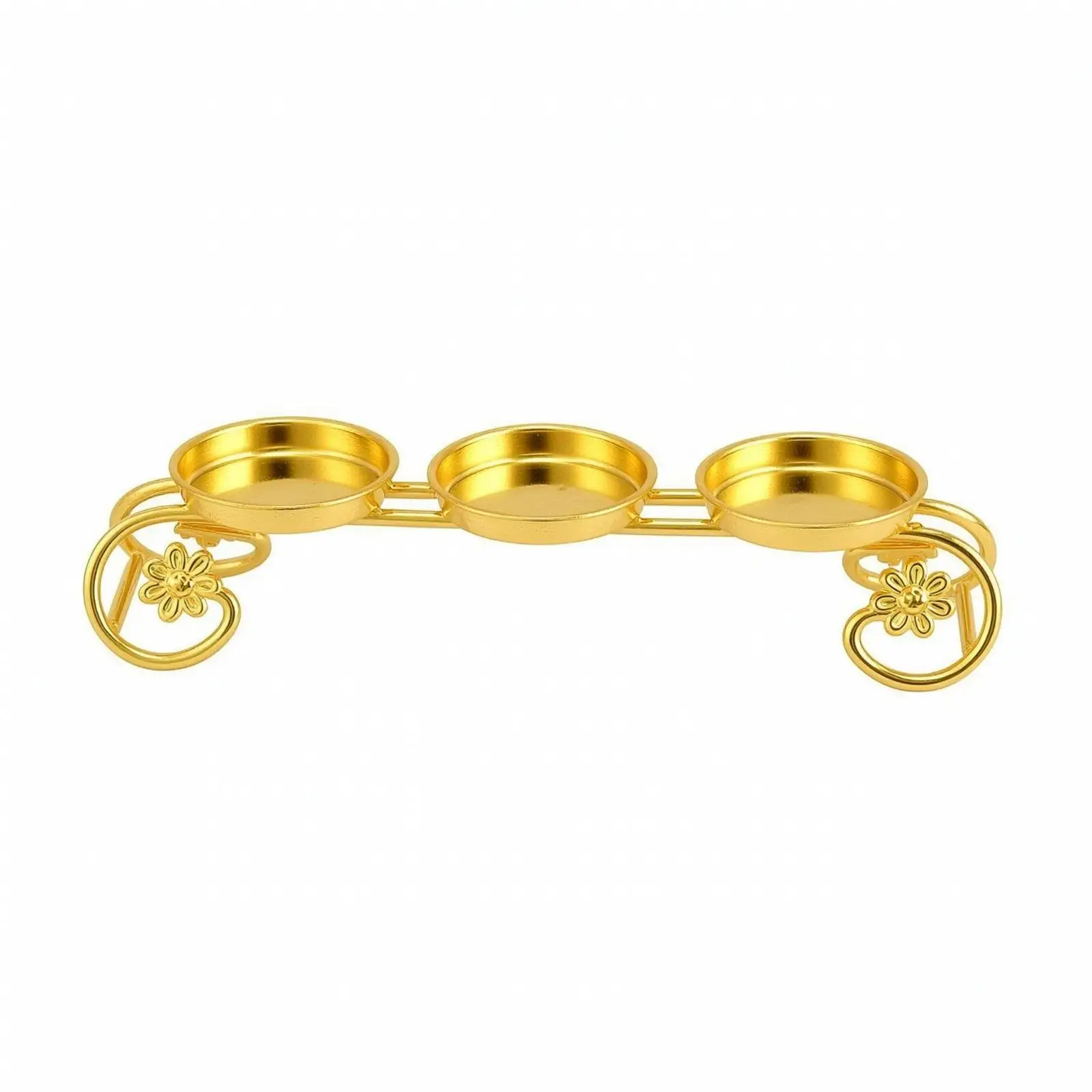 Alloy Oil Lamp Candle Holder Three Cup Linear Design for Devotional Use Meditation Space Table Decor