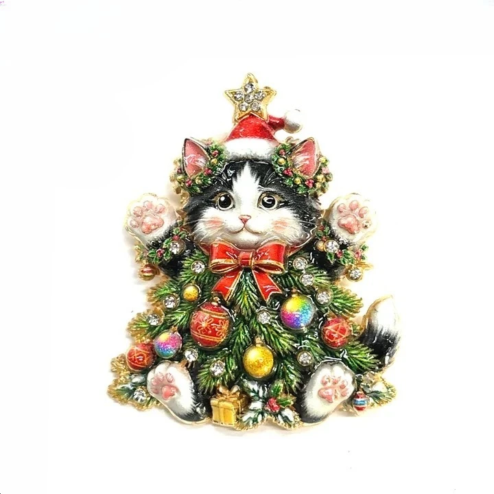 Vintage Weihnachts-Katzen-Hunde-Emaille-Broschen Modische Damen-Abzeichen-Anstecknadel Schmuck – Detail 5