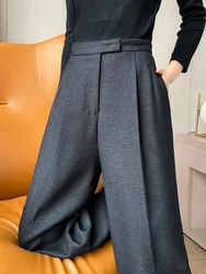 Pantalon décontracté taille haute pour femme, coupe couvertes, pantalon à jambe droite, pantalon à jambe large, bureau, monochrome, automne, nouveau, adt