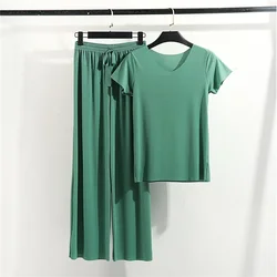 New Spring Summer Women's Pajamas Set Modal Short Sleeve Pants Two piece V-neck T-shirt Thin Casual Home Wear sleepwear pijama