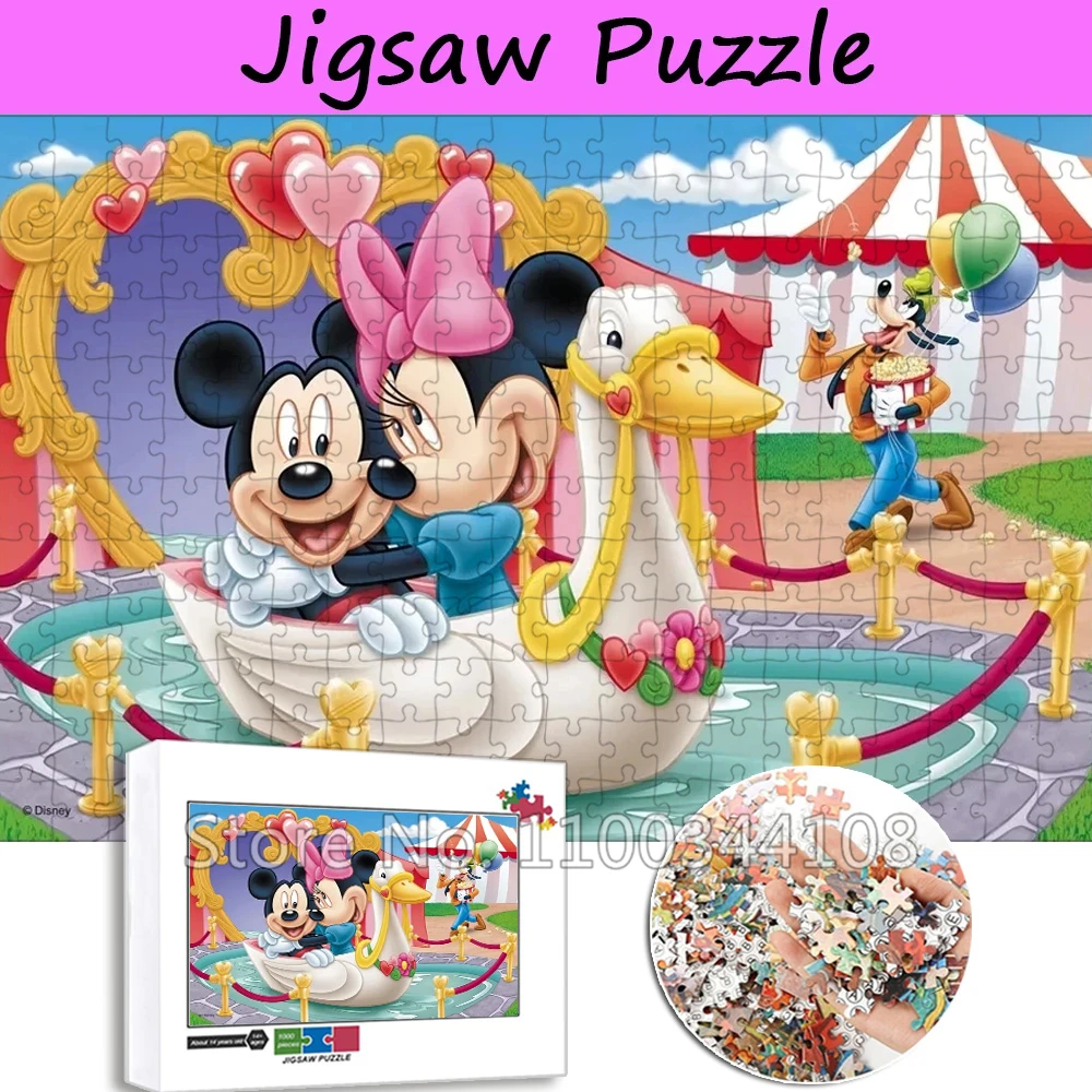 Disneyland Mickey and Minnie Wooden Puzzle Disney 300/500/1000 Pieces Jigsaw Puzzles Children's Handmade Toys Home Decor Artwork