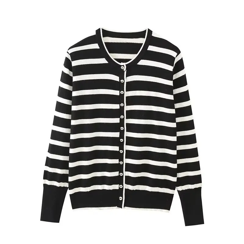 Primavera 2024 Maglia da donna Jaet Button Decor Design versatile Pendolarismo Sle ort Sve Cardigan aperto di lunghezza regolare