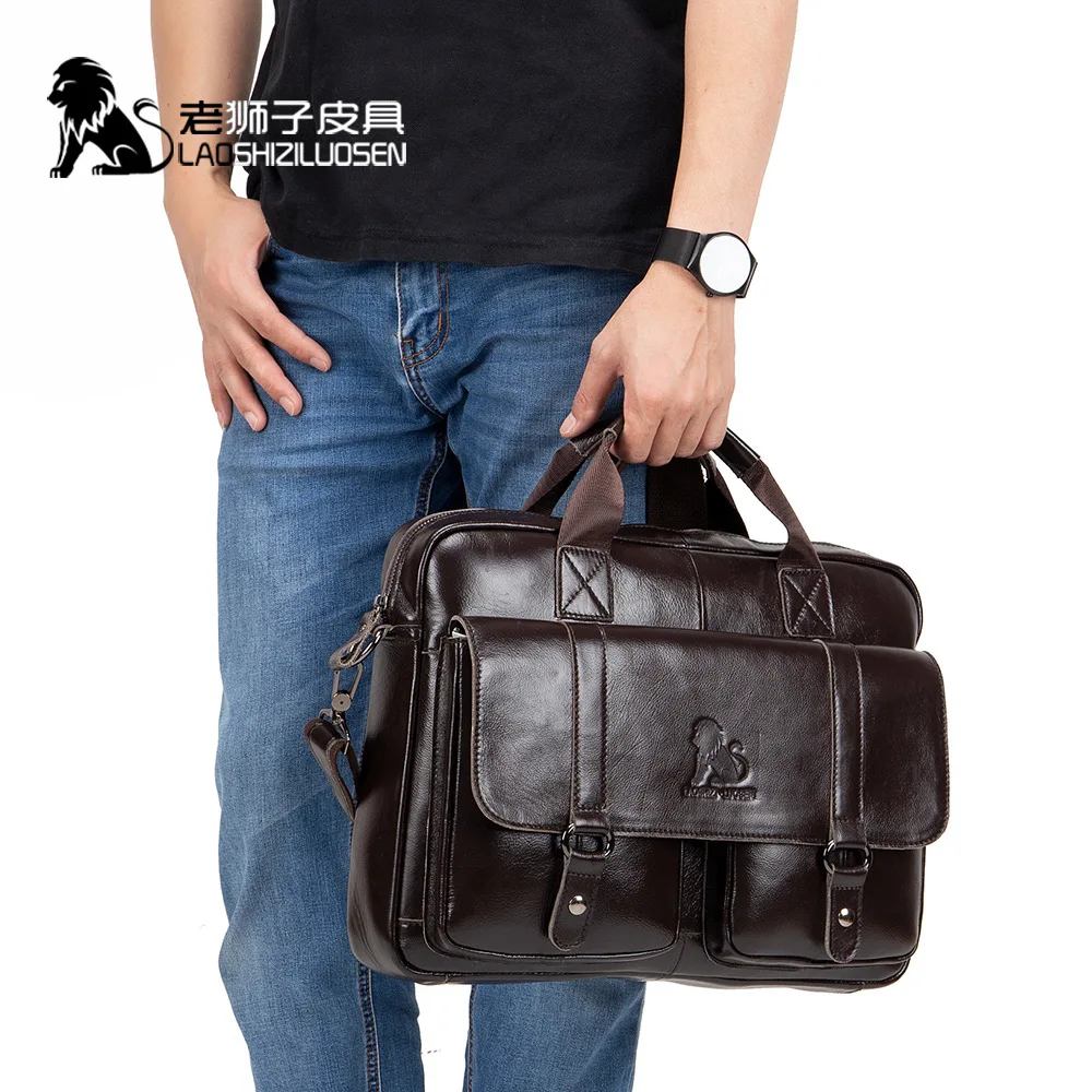 Genuine Leather Business Messenger Bag Men Shoulder Bag Vintage Male Casual Totes Handbag Cowhide Crossbody Bag Men