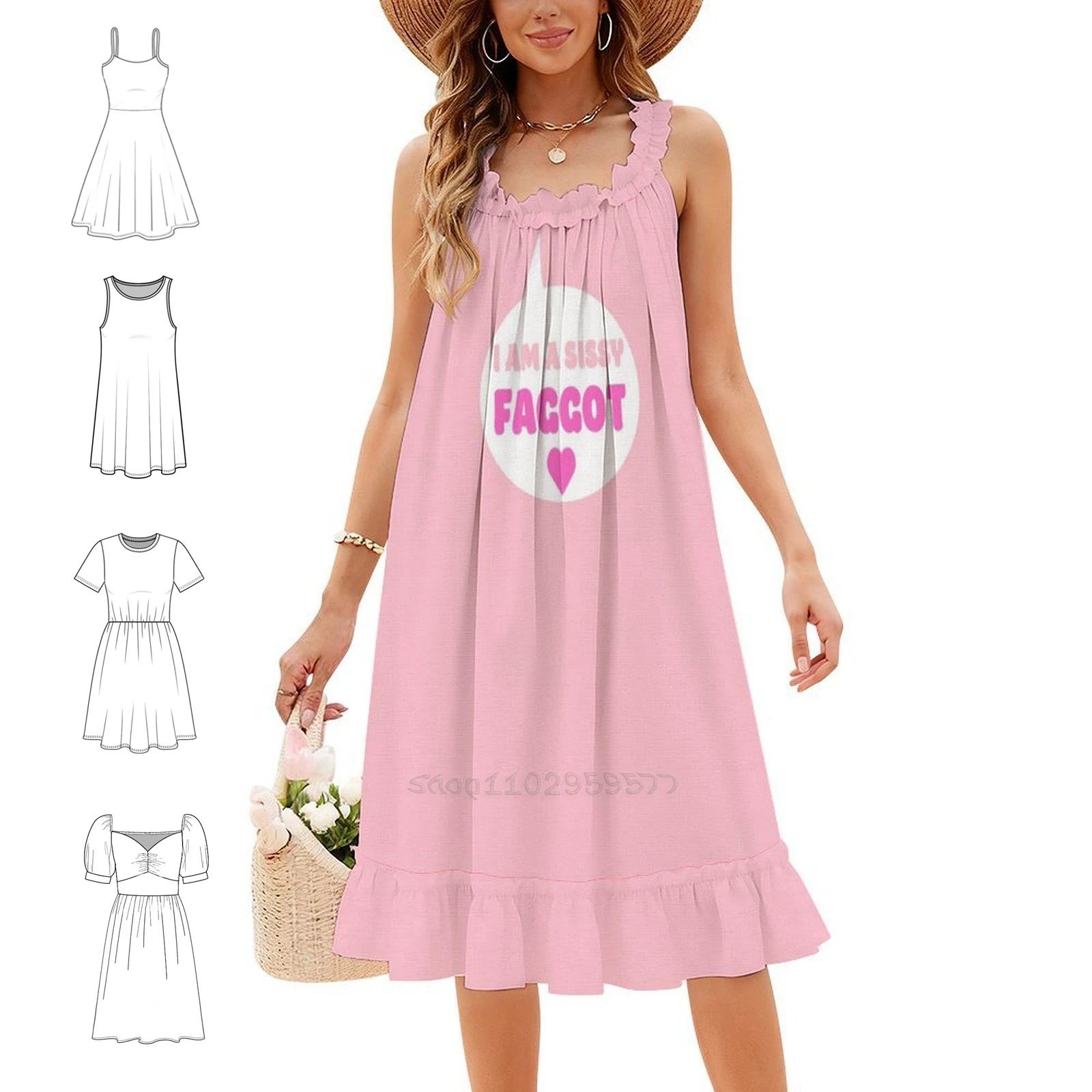 I Am A Sissy Faggot Sissy Balloon Pink Affirmations Floral Smock Dress For Women Spring Summer Casual Dress For Party Sissy Boy