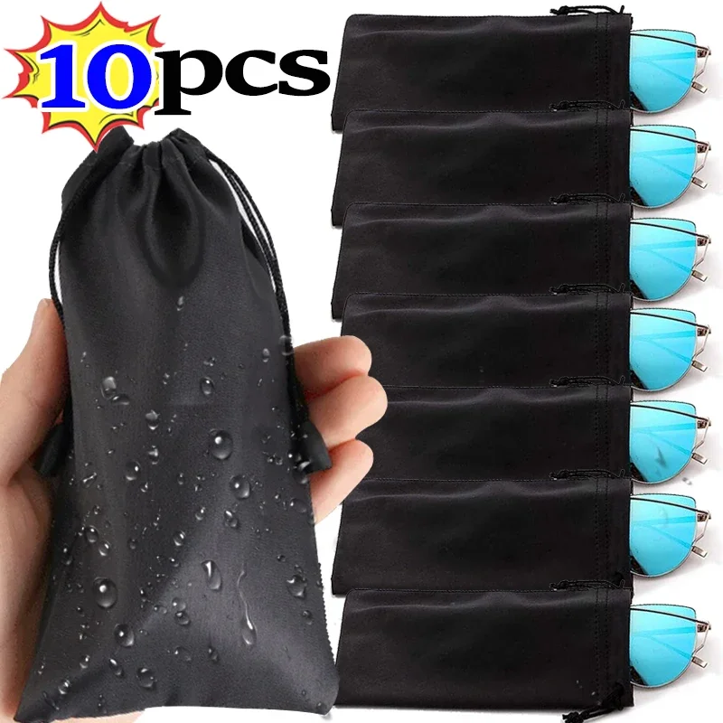 10/5/1pcs Waterproof Sunglasses Storage Bag Microfiber Storage Pouch Portable Glasses Drawstring Handbag Black Sleeve Container