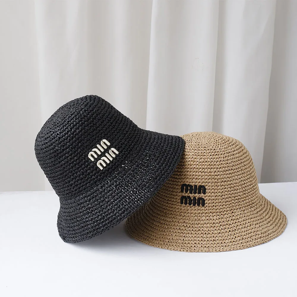 新しい手作り高品質文字刺繍太陽の帽子つば広フロッピー夏の帽子女性のためのビーチパナマわらドームバケットハット