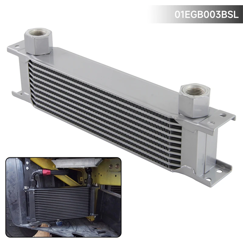 Universal AN10 Female 10 Row  Oil Cooler 330 X 70 X 51mm 7/8-14 Threads Silver