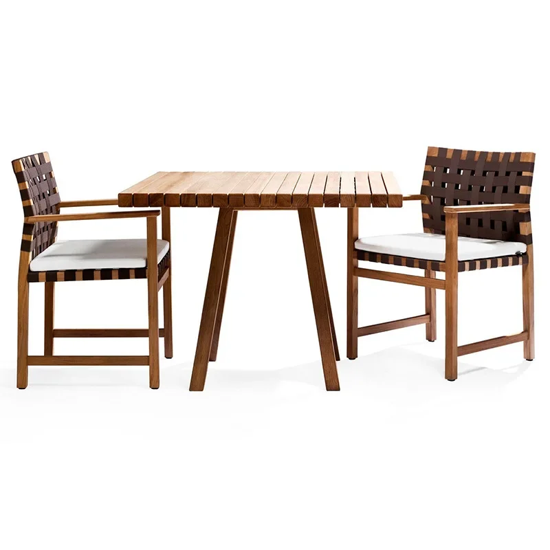 Outdoor rattan table and chair courtyard terrace outdoor garden leisure rattan chair villa balcony solid wood dining
