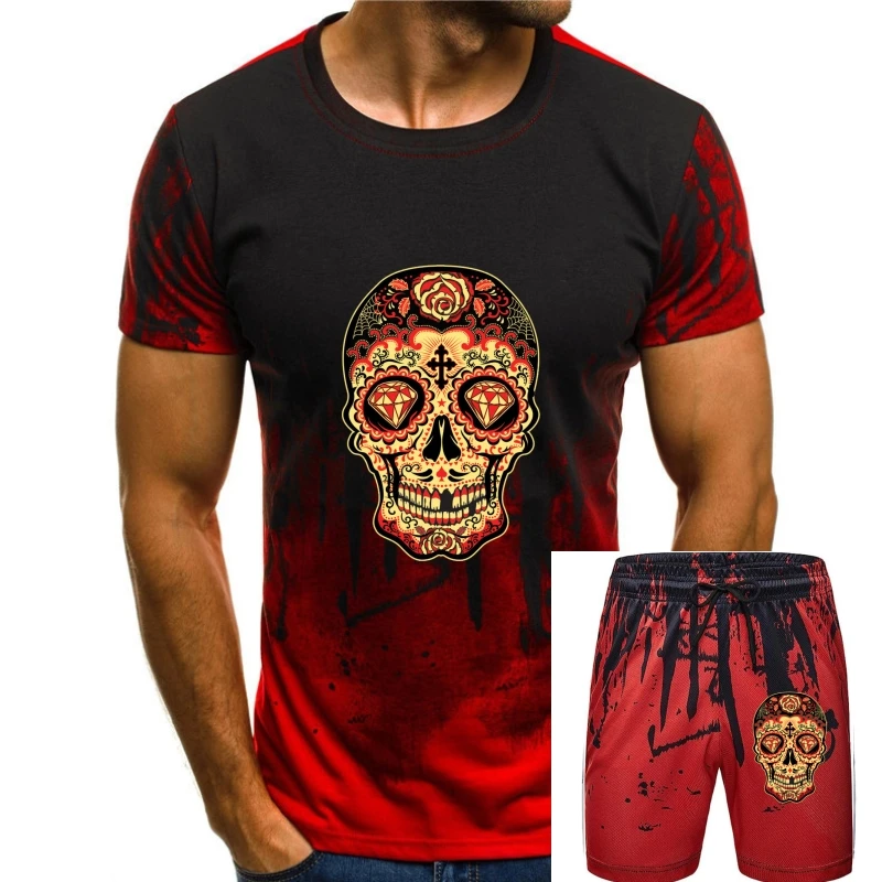 Camiseta del Día de Los Muertos con calavera de azúcar, camisa gótica mexicana con diamantes, Dia Los Muertos