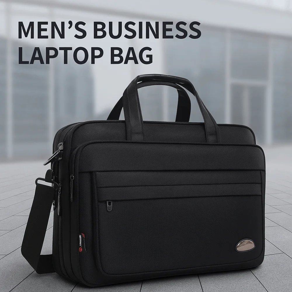 15.6inch Men Business Laptop Bag with Handle Shoulder Strap Portable Laptop Bags Solid Color Black Notebook Shoulder Bag