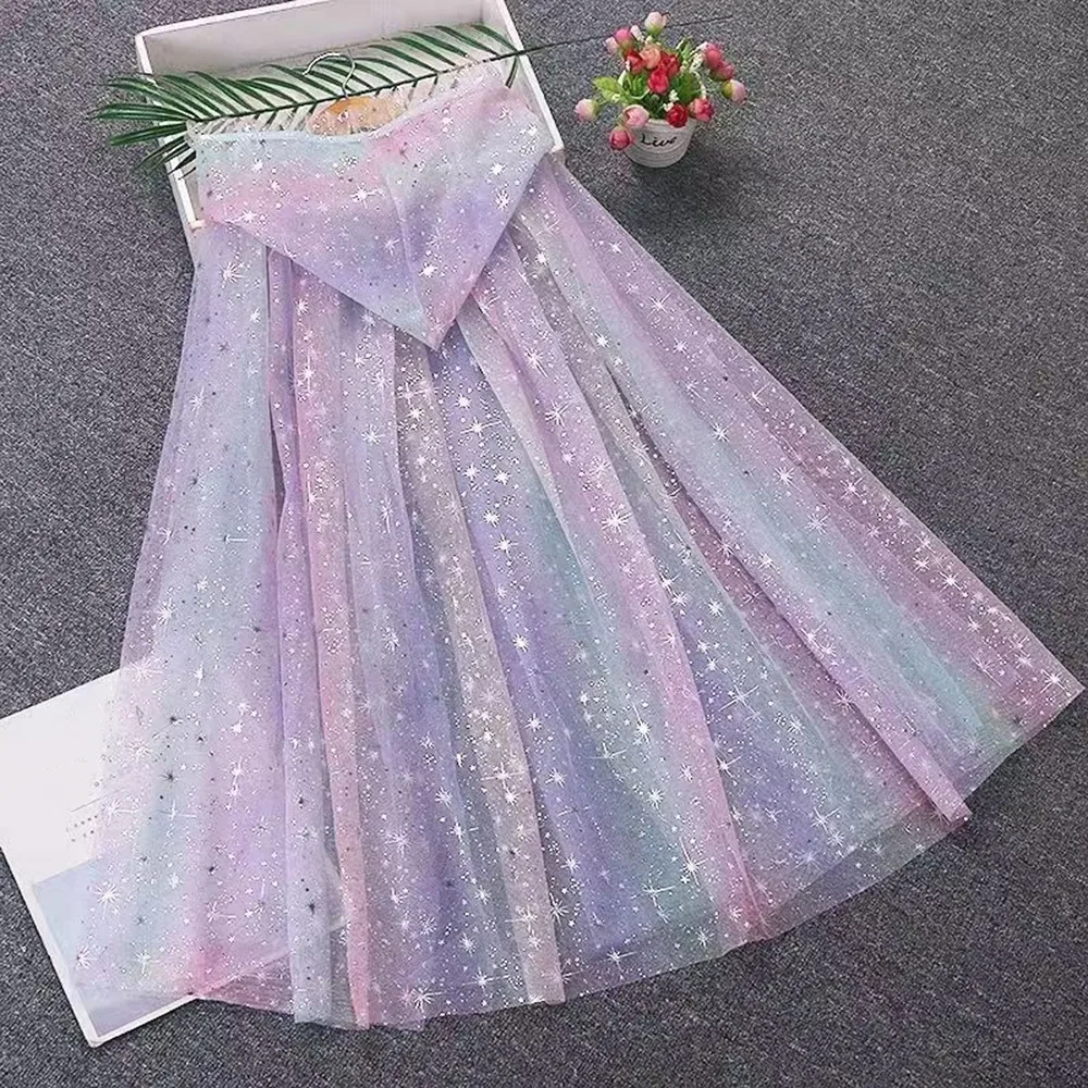 Neue Pailletten Mädchen Prinzessin Cape Mesh Nette Kinder Kostüm Mantel Süße Cosplay Elegante Kleid Cape Leistung Zubehör