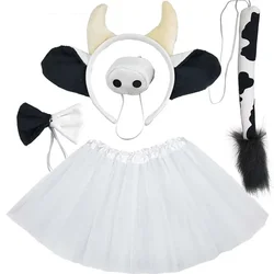 Party Animal Milk Cow Cattle  Headband Ears Nose Tutu Skirt Tie Tail Children Adult Birthday Halloween Costume Cosplay