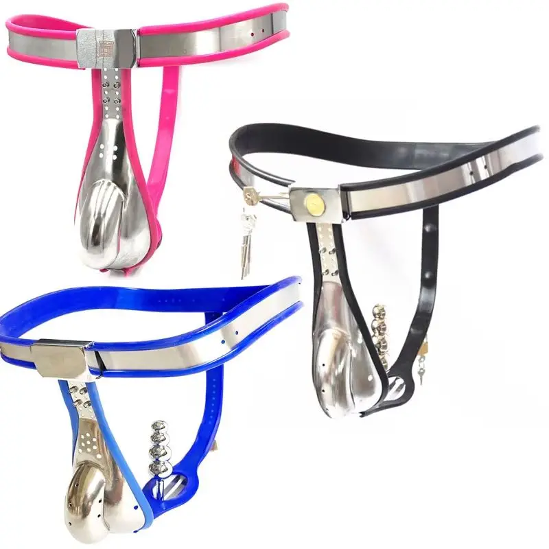 Stainless Steel Male Lockable Chastity Belt Anal Plug Beads Adjustable Curved Waist Band Metal Underwear Cock Cage Sex Toys Men