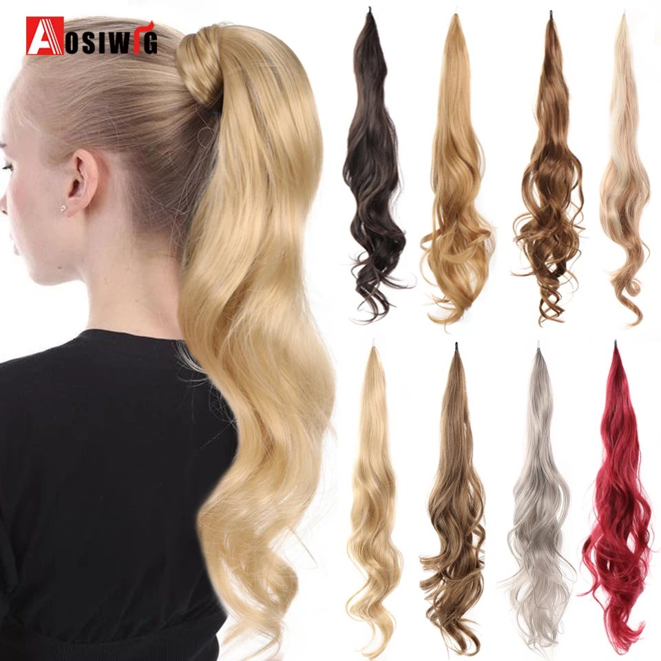 

32inch Synthetic Ponytail Flexible Wrap Around Fake Tail Hair Extensions Natural Curly Hairpiece For Women 16 Color