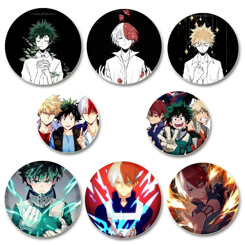 Anime Badge Midoriya Izuku/Bakugou Katsuki/Todoroki Shoto Brooches Fashion Cartoon Pins for Bag Clothes Accessorie Handmade Gift