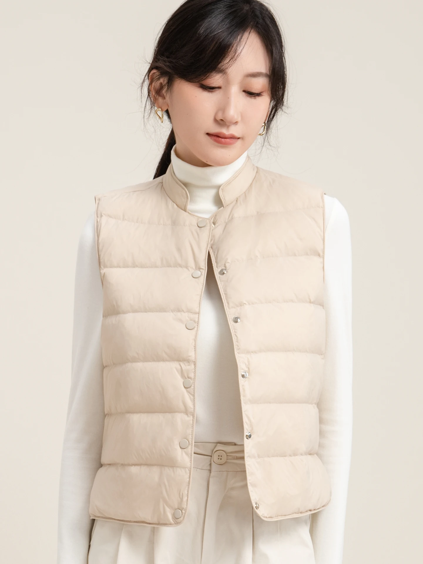 Or leve para baixo colete feminino sle 2025 outono novo simples facionable commute vento tubo reto branco du para baixo