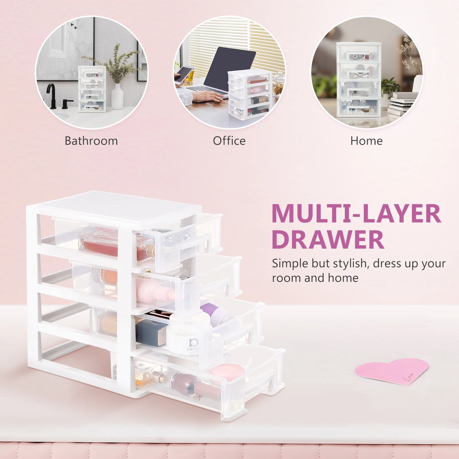 

4 Layers Storage Box Organizer Tabletop Bin with Drawers Vanity Accessories Desktop Unit Nail Polish Holder Lid Glass Travel