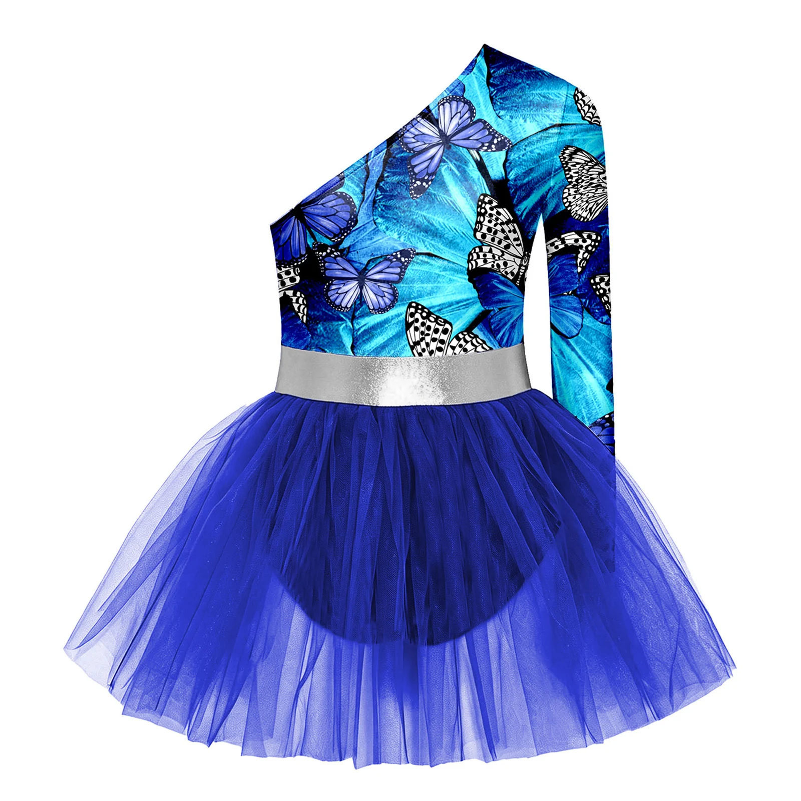 Kinder Mädchen Tiermuster Ballett-Tutu-Kleid Höhlenmensch-Aufführungskostüm Langarm Metallisch Bedrucktes Oberteil Tüllkleid – Detail 5