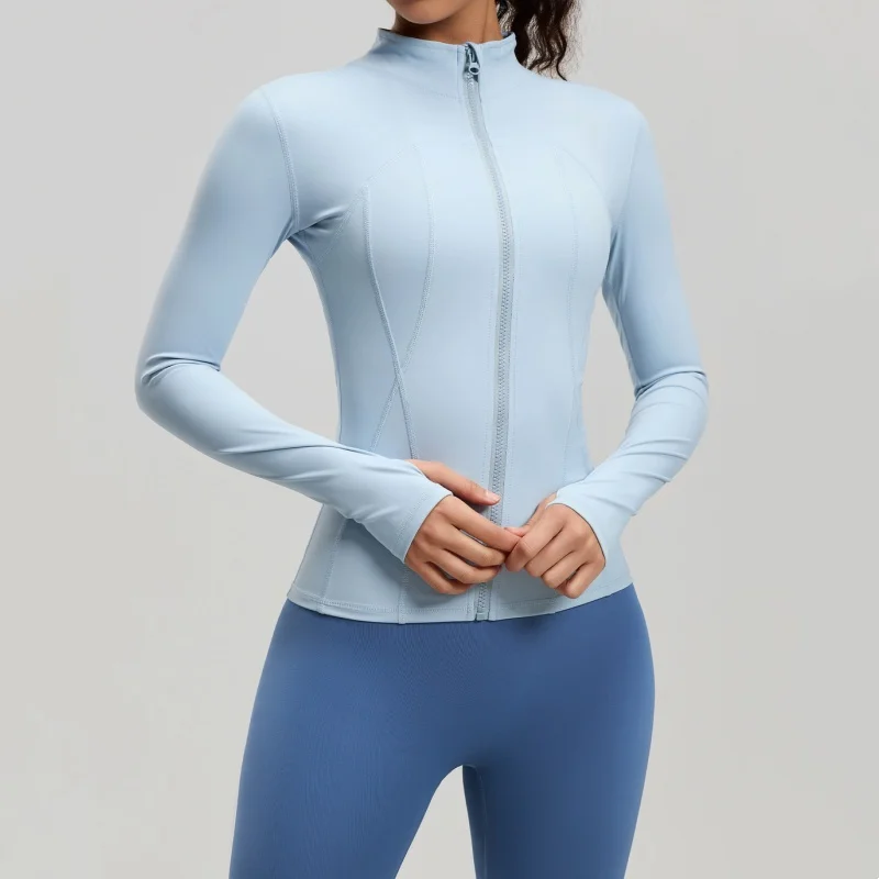 

Women's Zip-Up Running Jacket Lightweight Stretchy Running Track Jacket with Thumb Holes High Neck Breathable Yoga Sportwear