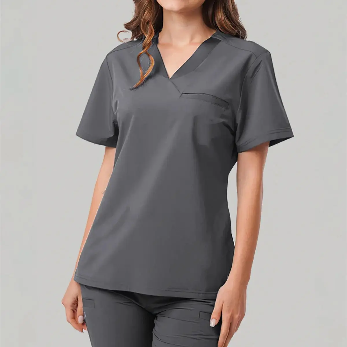 المرأة الخامس الرقبة فرك الأعلى 2025 قصيرة الأكمام ممرضة مستشفى الزي الإناث سبا صالون تجميل ملابس العمل جيب البلوز القمم