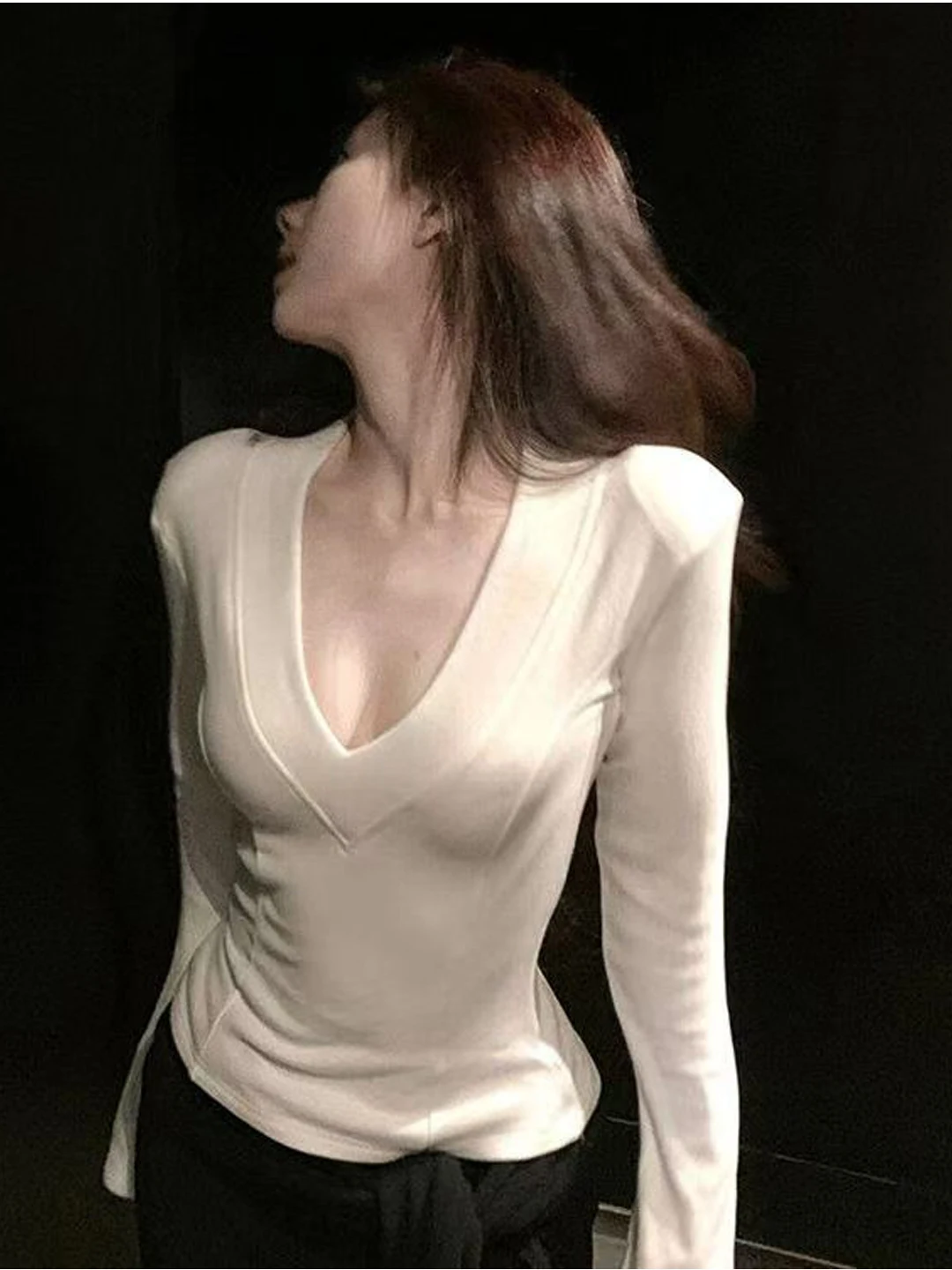 

American Chic Long Sleeve T-Shirt Women's Fashion Retro Slimming Versatile High-End Feeling Spicy Top Elegant Korean Style Co...