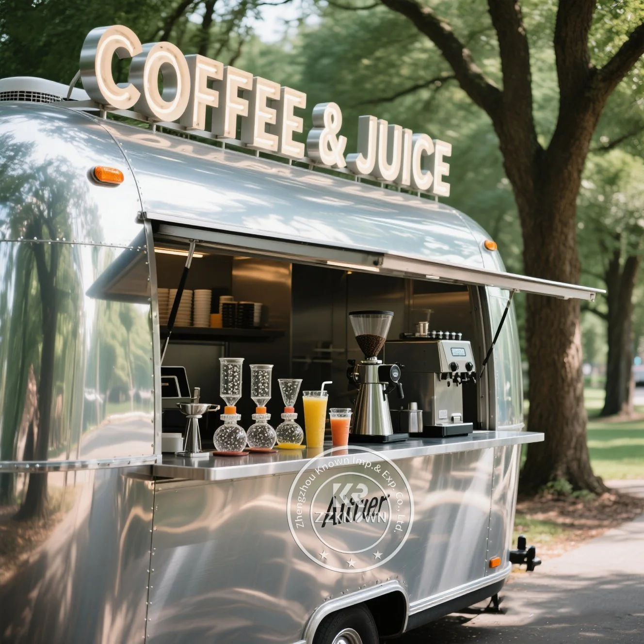 Aangepaste roestvrijstalen fastfoodtruck Hotdog Pizza Koffie IJs Mobiele voedselaanhangwagen te koop