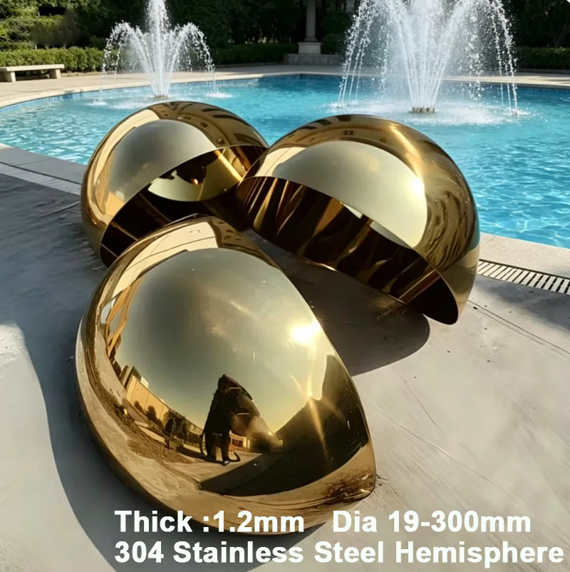 1.0mmThick Hollow Stainless Steel Gold Hemisphere Half Ball Mirror Polished for Outdoor Garden Fountain Home Bar Decor DIY Craft
