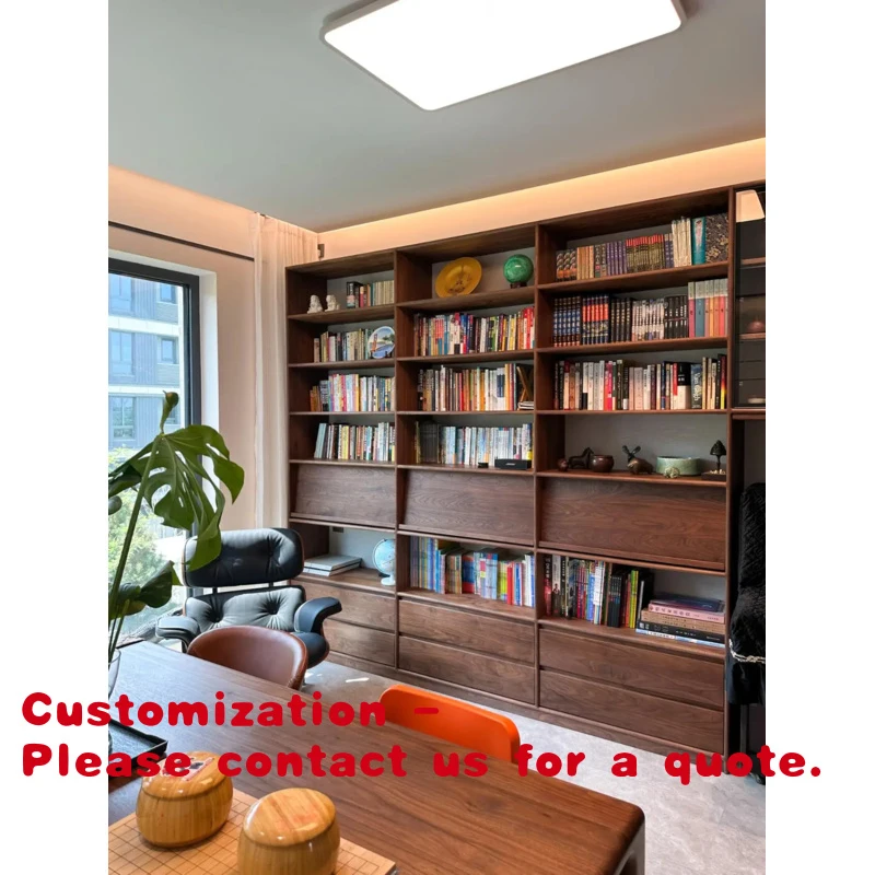 

Customize.Modern Custom Large Wooden Bookcase with Glass Display Shelves and Drawers Living Room or Home Office