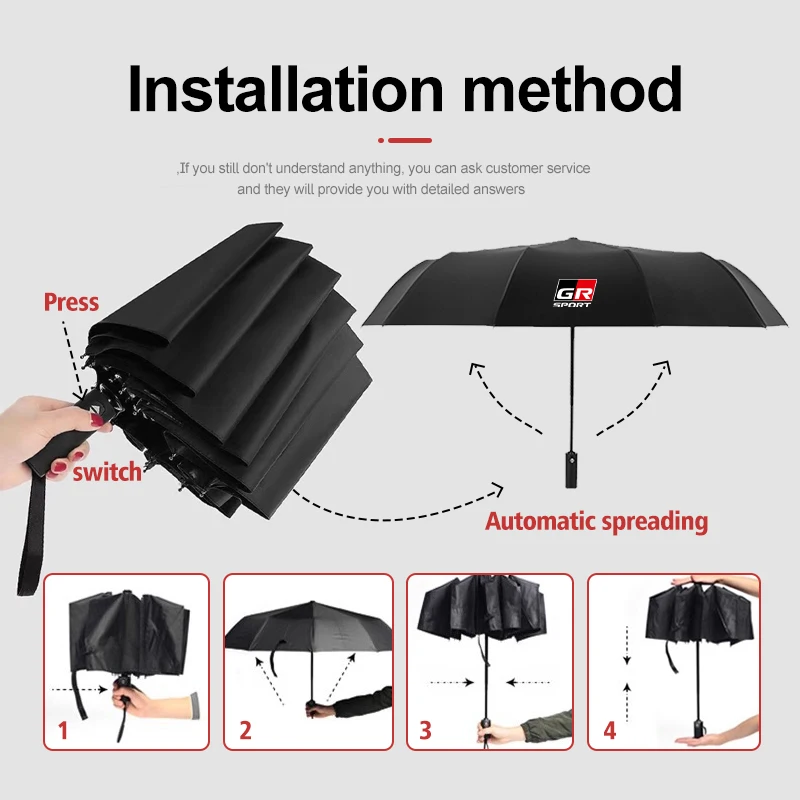 Car 12 Bone Fashion Folding Windproof Rainy UV Sunny Umbrella For Toyota GR Sport Gazoo Racing Yaris 86 Corolla Hilux Supra view 3