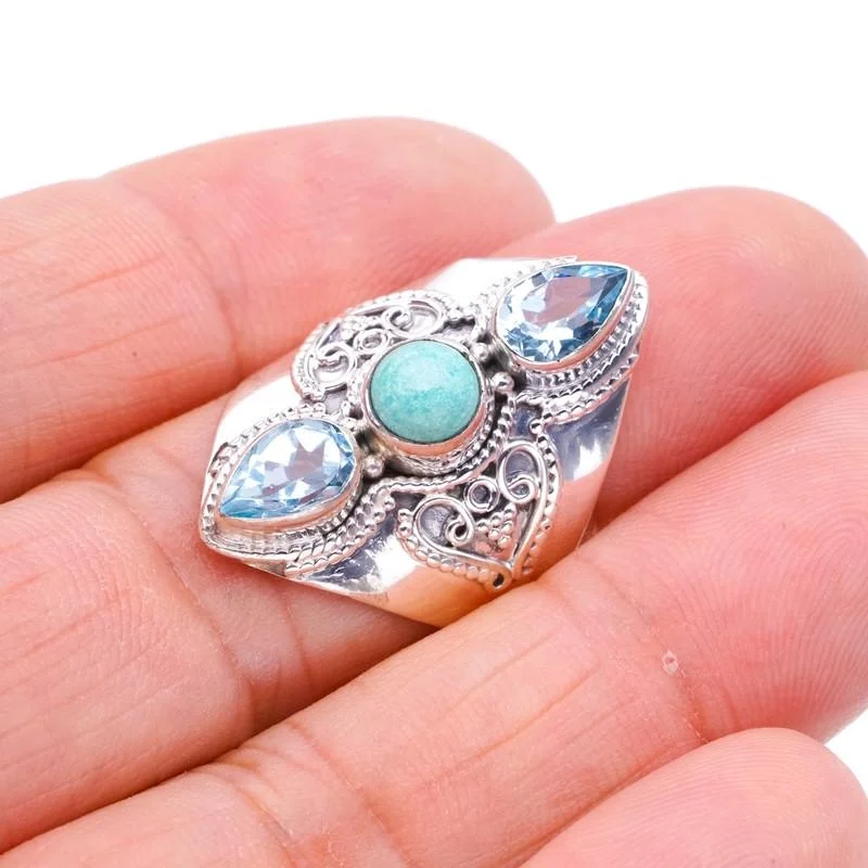 

StarGems® Natural Turquoise Blue Topaz Handmade 925 Sterling Silver Ring 7.75 F0678