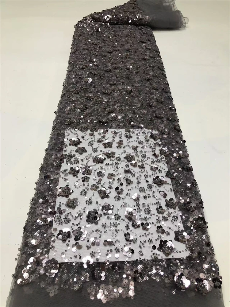 قماش دانتيل مطرز فاخر أفريقي عالي الجودة مادة قماش 5 ياردات تطريز لفساتين الحفلات قماش ترتر الزفاف