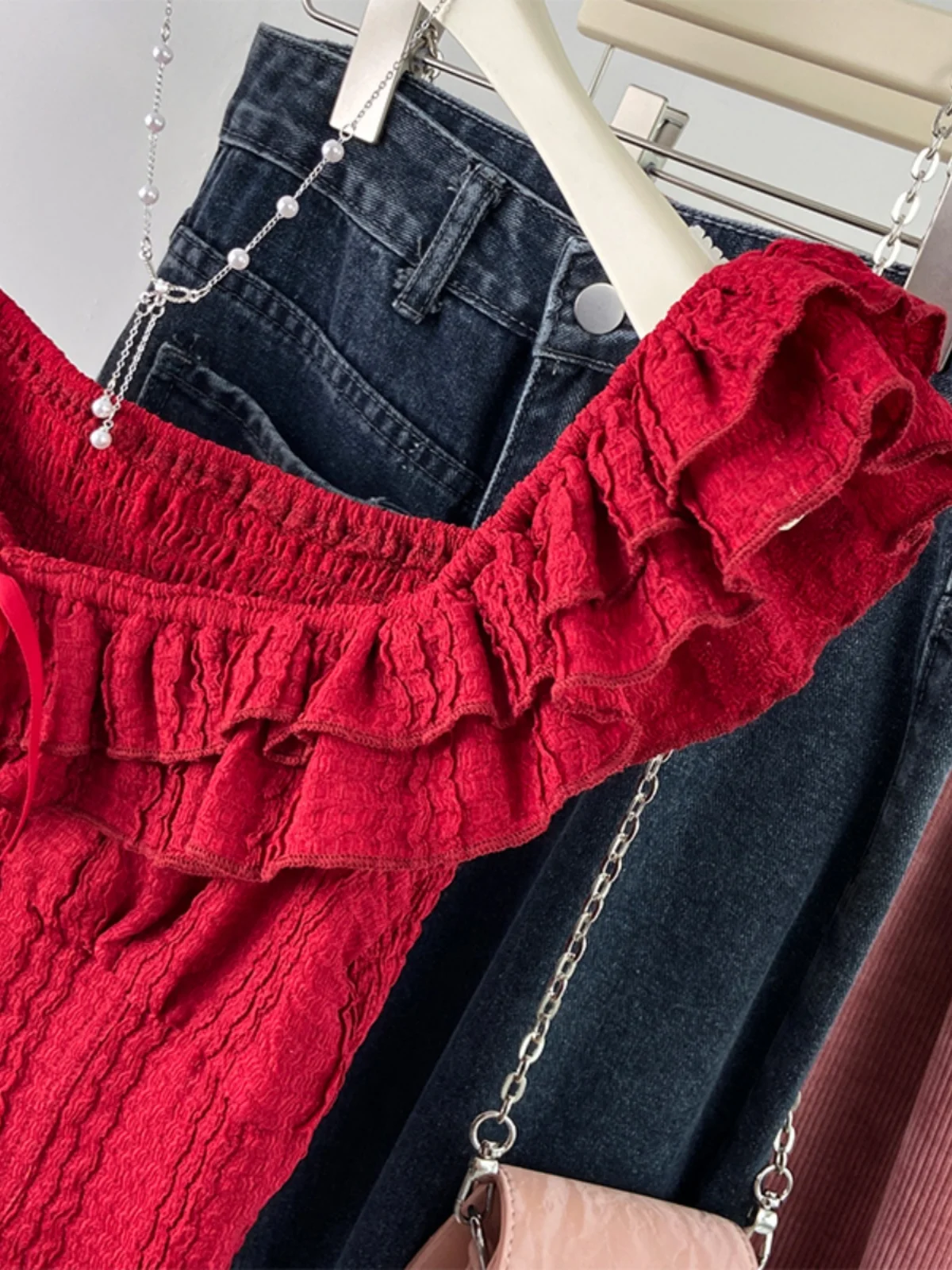 Sweet Sle Gilet con cinturino in pizzo rosso con nodo Slim Fit Svel Summer New Sle INZEVUKA Top casual Faion da donna