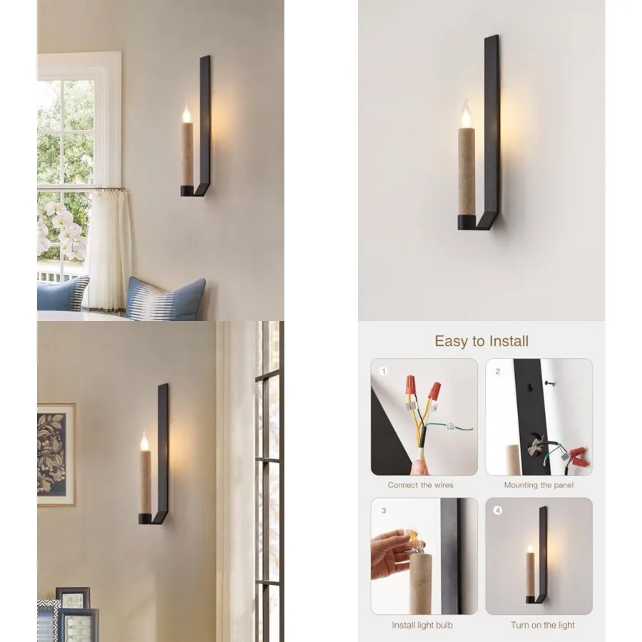 21.6-inch Modern Linear Wall Sconce Alabaster Natural Marble Light Fixture Art Deco Black Minimalist LED Wall Lighting for Livi