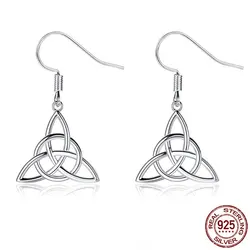 YILUOCD 925 Sterling Silver Celtic Knot Earrings Triquetra Trinity Knot Triangle Drop Earrings Good Luck Irish Jewelry for Women