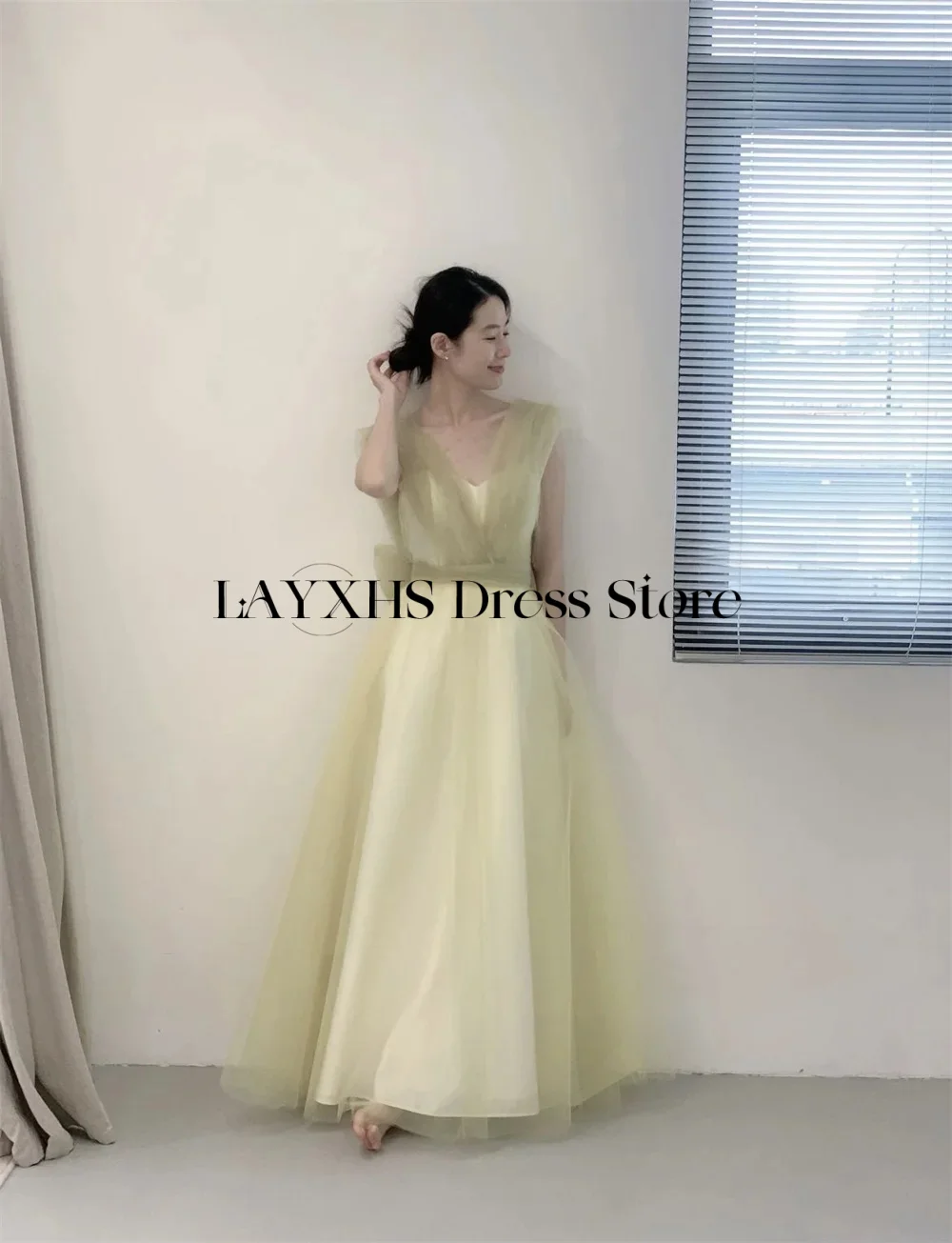 Vestidos de Noche de princesa con cuello en V de hadas, línea A, color verde claro, boda, sesión de fotos de Corea, vestido de fiesta, chal de cintura desmontable personalizado