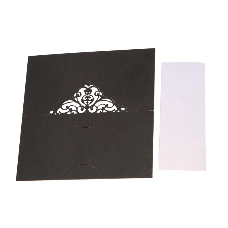200 Pcs Table Place Cards With White Inserts Crown Tent Cards Name Cards For Wedding Banquets Buffet Bridal Black
