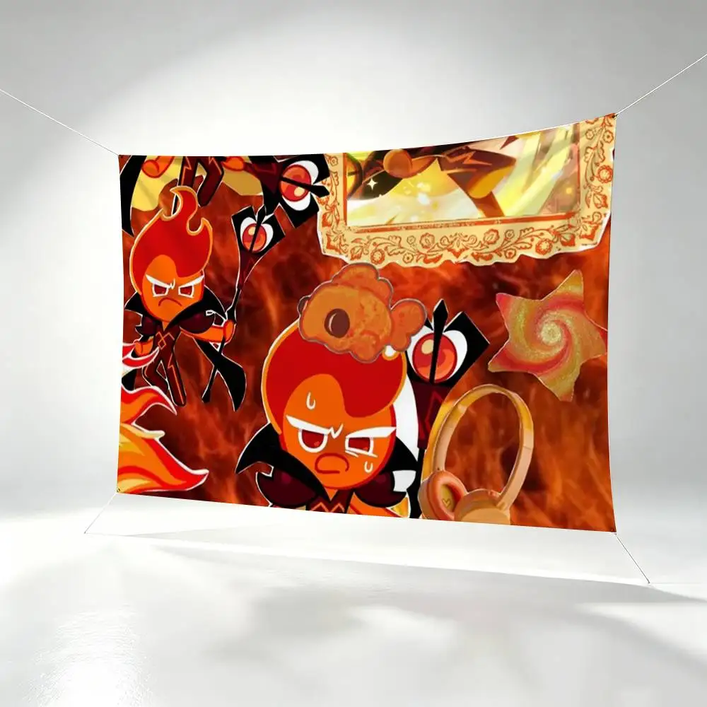 Cookie Run F-Fire Spirit Cookie  Flags Wall Hanging Background Art Banner for Bedroom Home Outdoor Decor