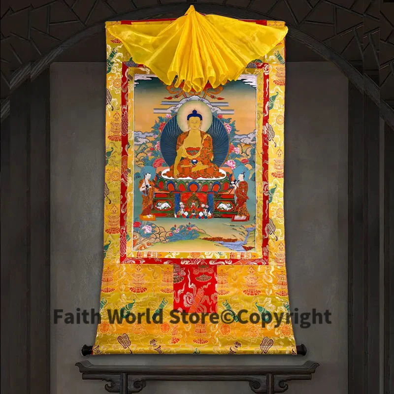 Wholesale Buddhist products Tibetan 2025 large Thang-ga Thangka HOME temple efficacious Protection Sakyamuni Buddha painting