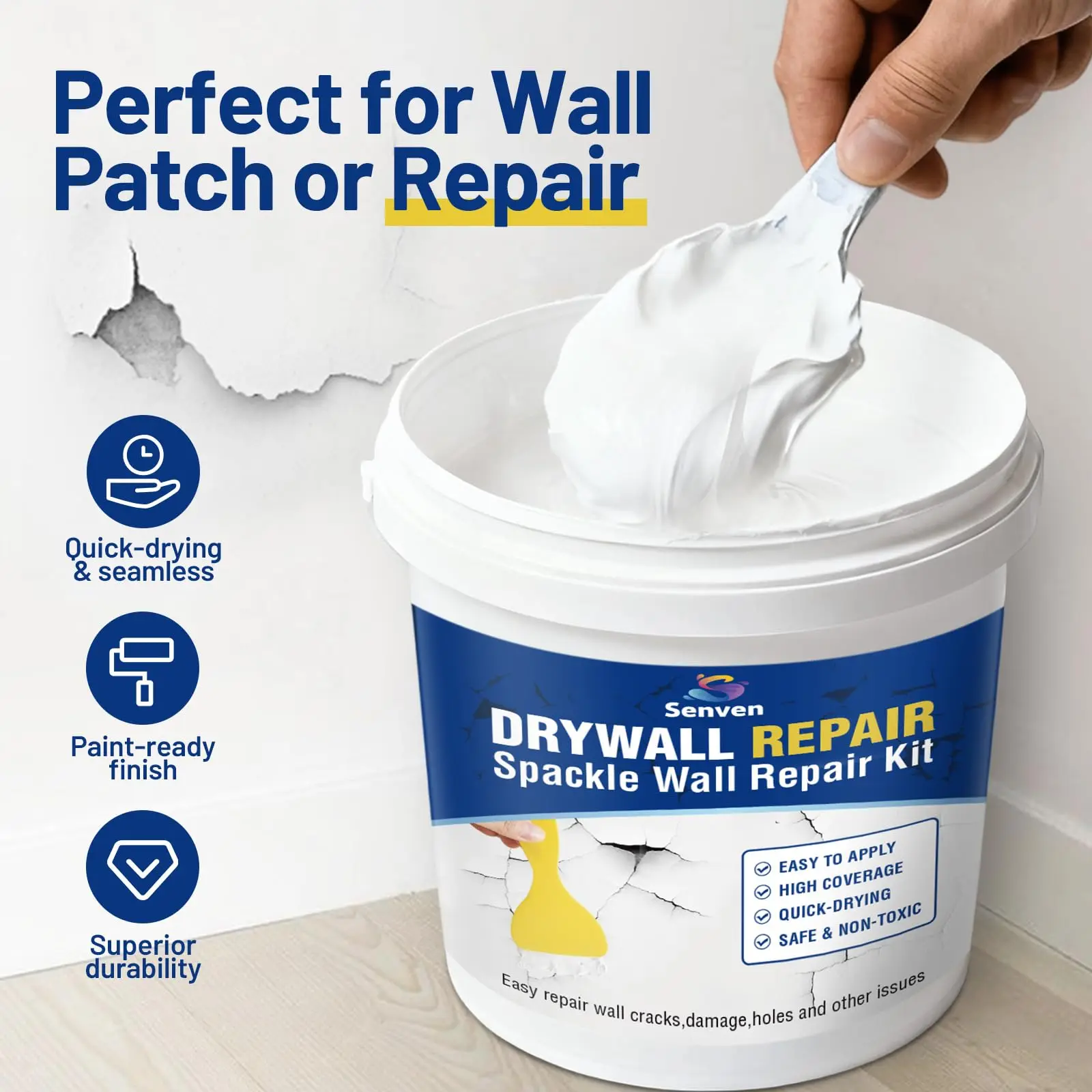 Drywall Repair Kit 500G 18Oz, White Drywall Patch Repair Kit with All Tools, Spackle Wall Patch Kits, Wall Putty Hole Filler Mending Agent Putty for Holes Mending Agent Paste