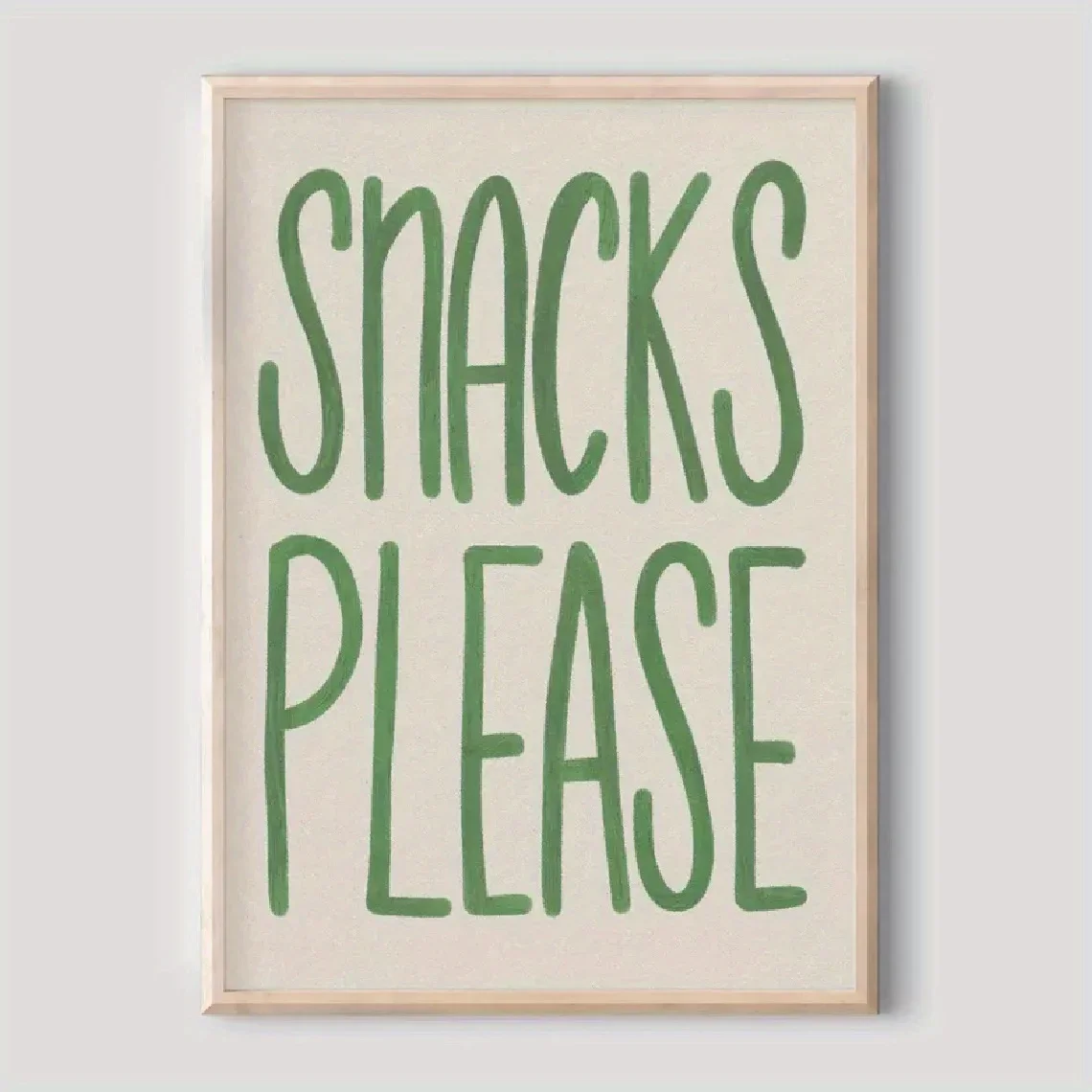 2D Flat, 2D Flat, 1pc Wall Decor, a Retro Poster Titled 'Snacks Please' - an Adorable Handwritten Art Print Featuring a Green