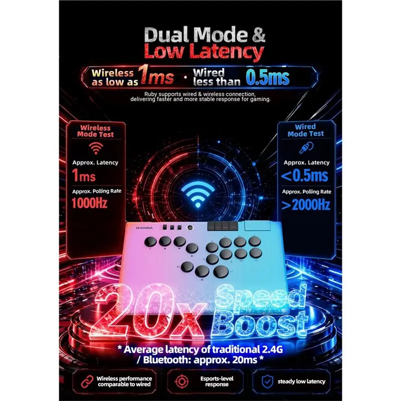 Y45A-Arcade Controller 2.4G Wireless Connection Leverless Wireless For Android For PC Steam- Includes Storage Bag