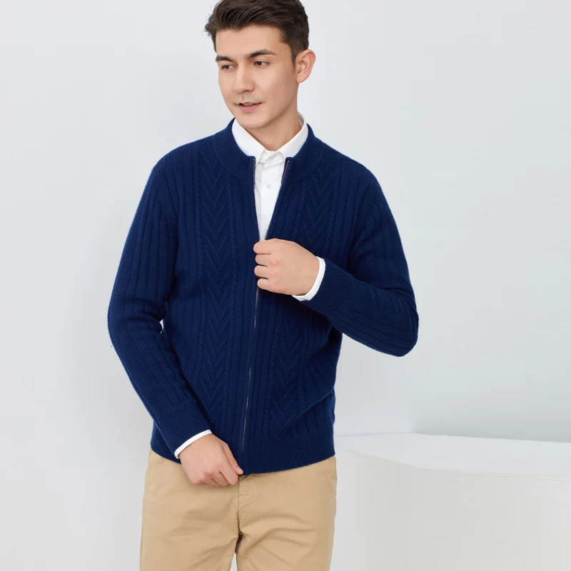 두꺼운 남성 캐시미어 스웨터 100% 순수 캐시미어 가디건 아빠 스웨터
